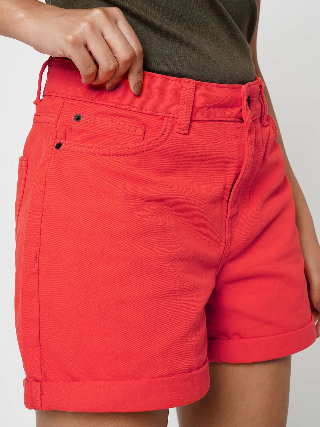I.Scenery By Vero Moda Red High Rise Denim Shorts - Image 6
