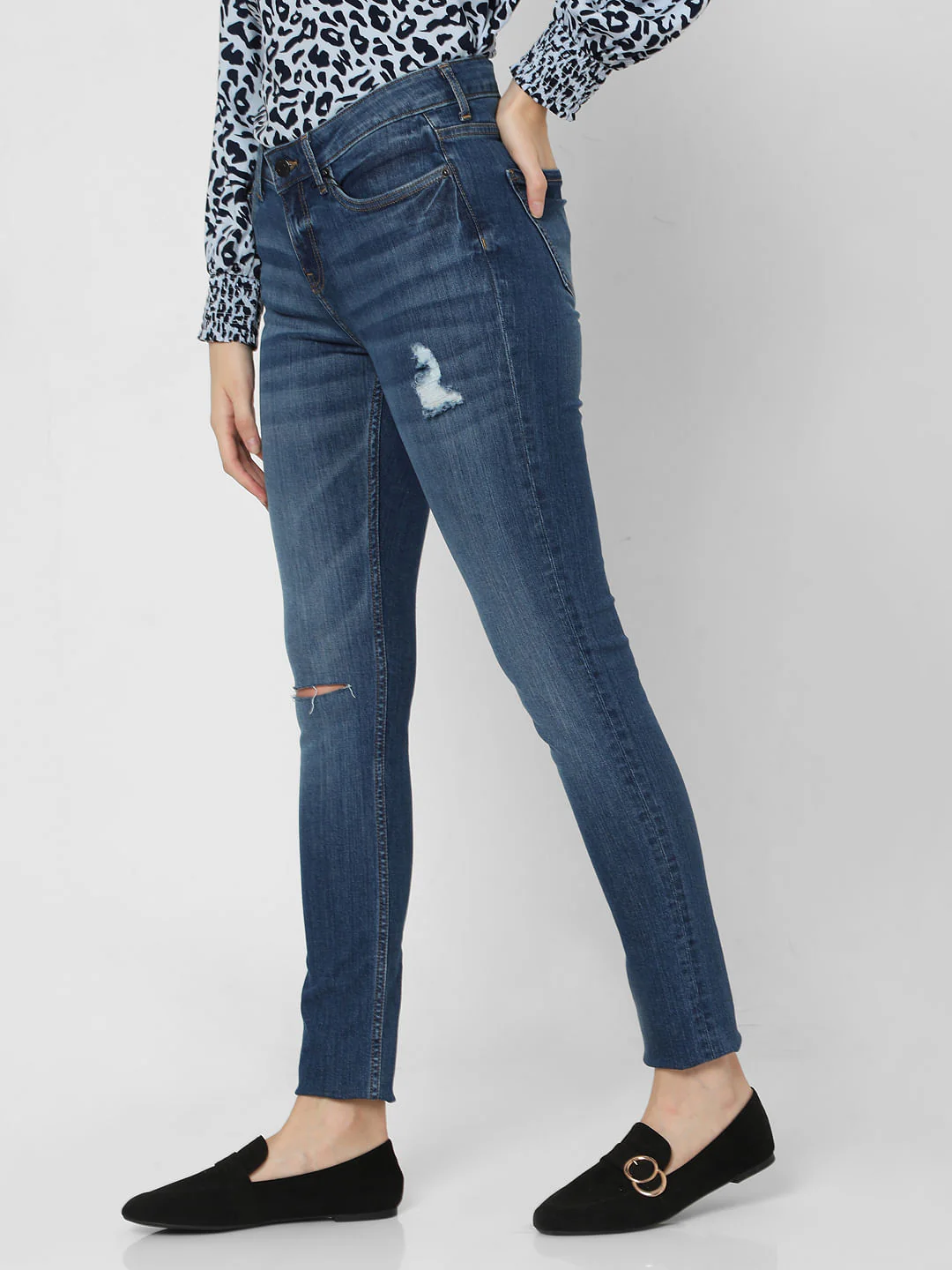 Blue Mid Rise Ripped Skinny Jeans - Image 2