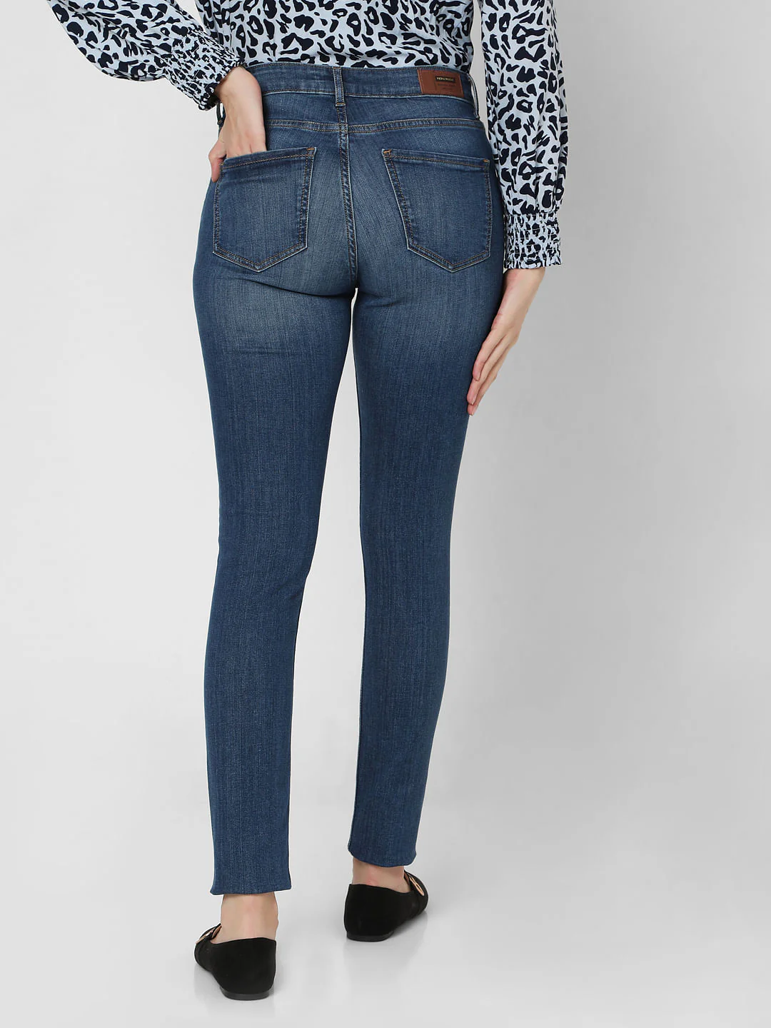 Blue Mid Rise Ripped Skinny Jeans - Image 3