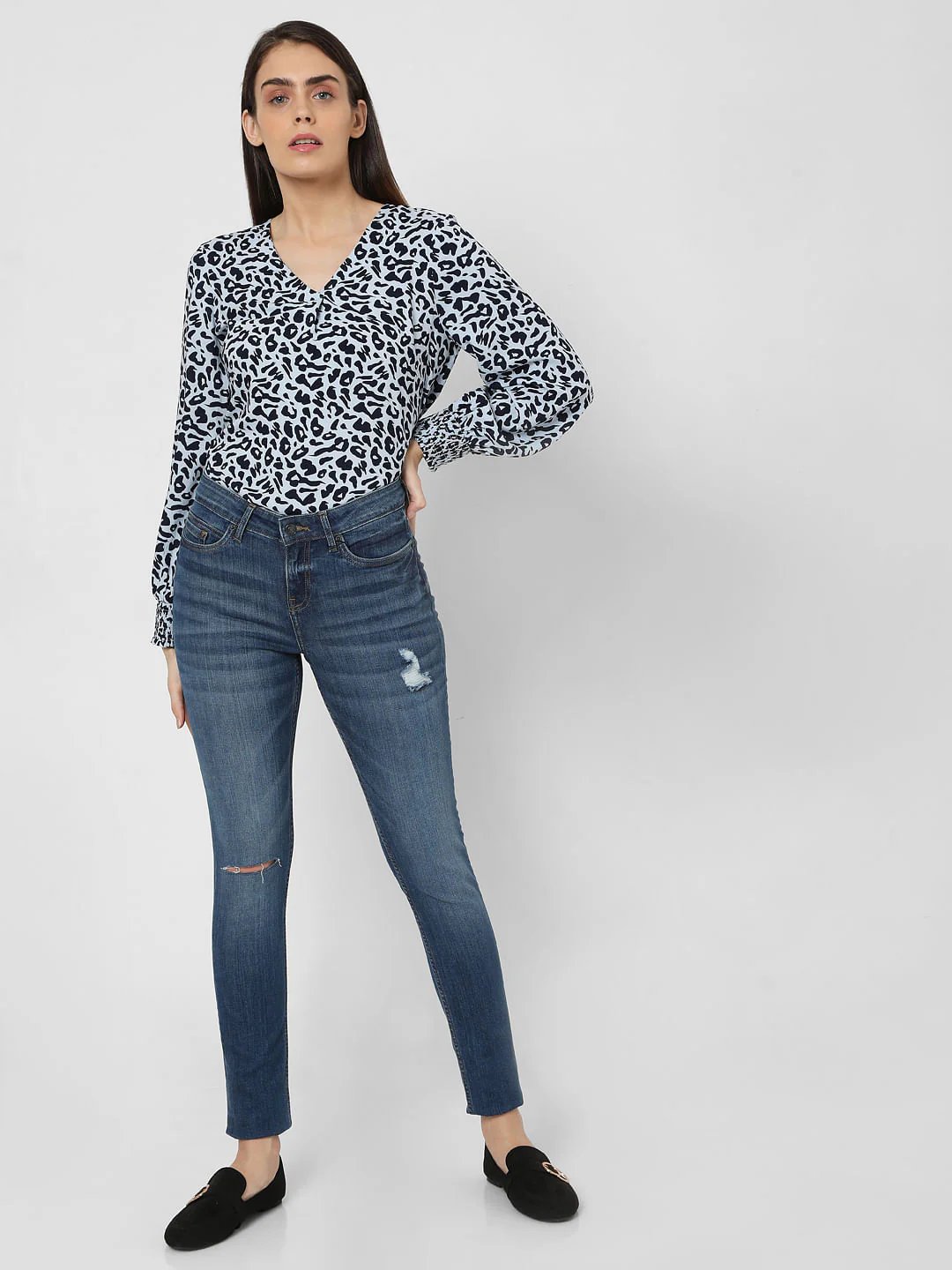 Blue Mid Rise Ripped Skinny Jeans - Image 5