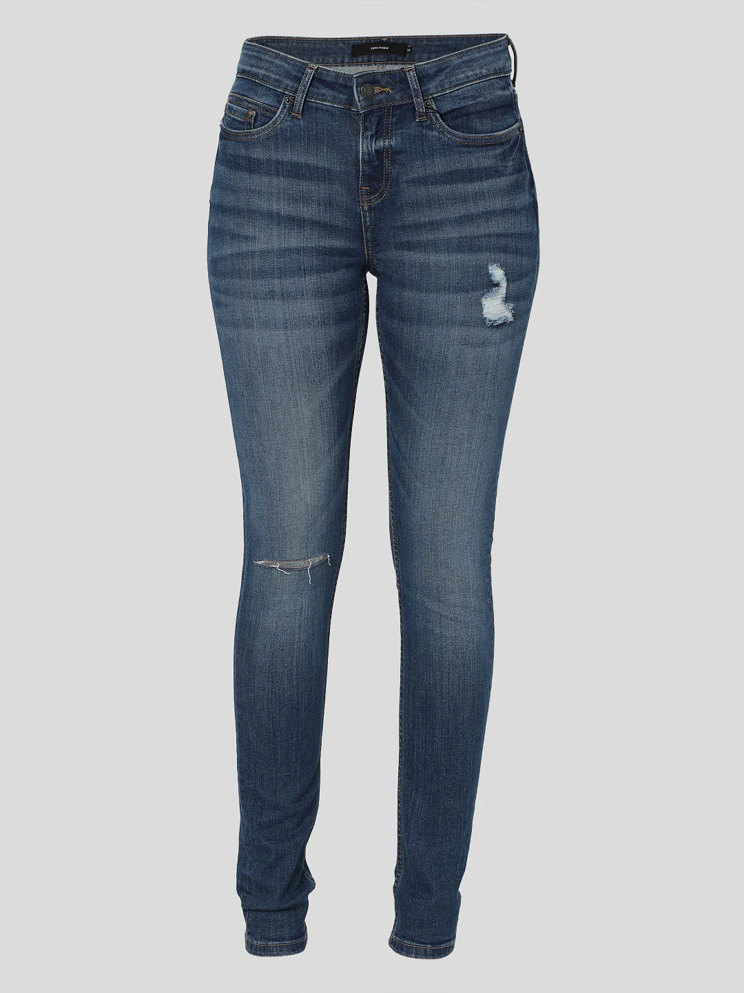 Blue Mid Rise Ripped Skinny Jeans - Image 6