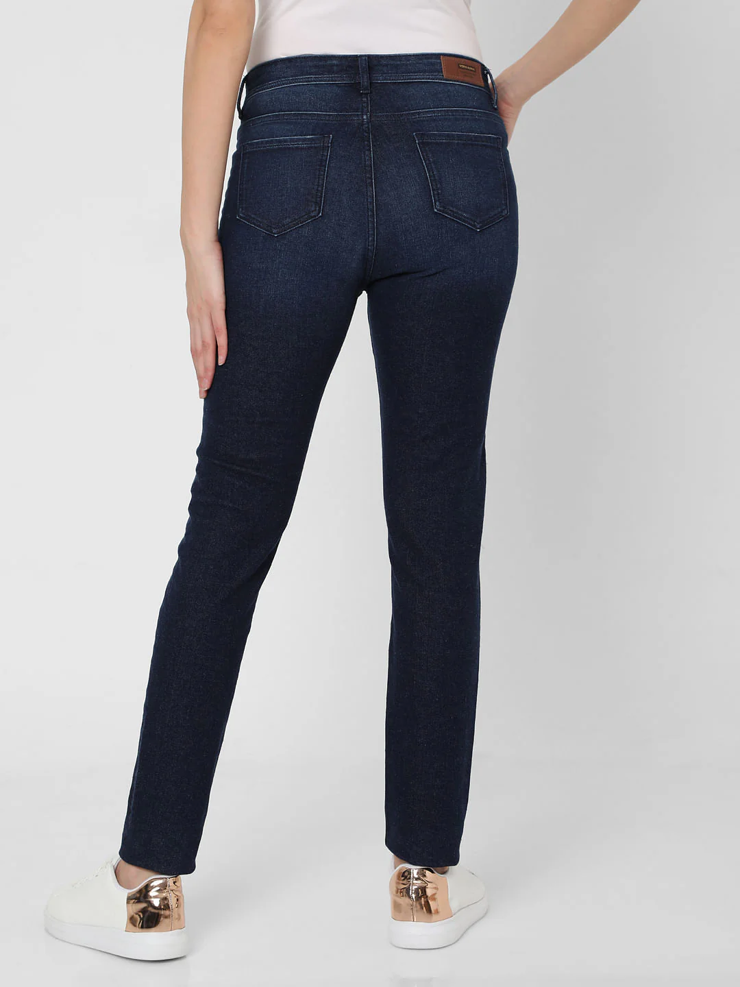 Dark Blue Mid Rise Ripped Skinny Jeans - Image 4