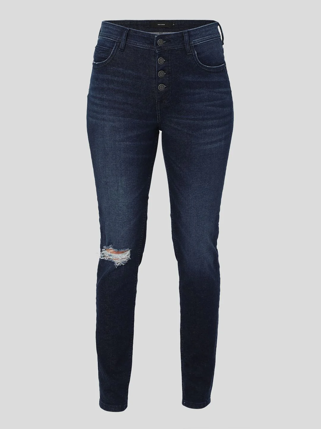 Dark Blue Mid Rise Ripped Skinny Jeans - Image 6