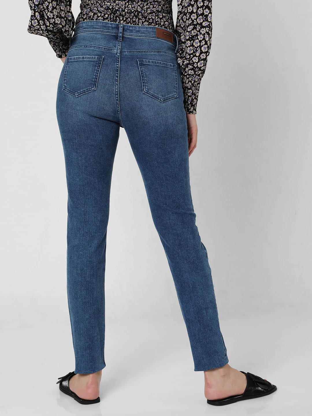 Blue Mid Rise Ripped Skinny Jeans - Image 4