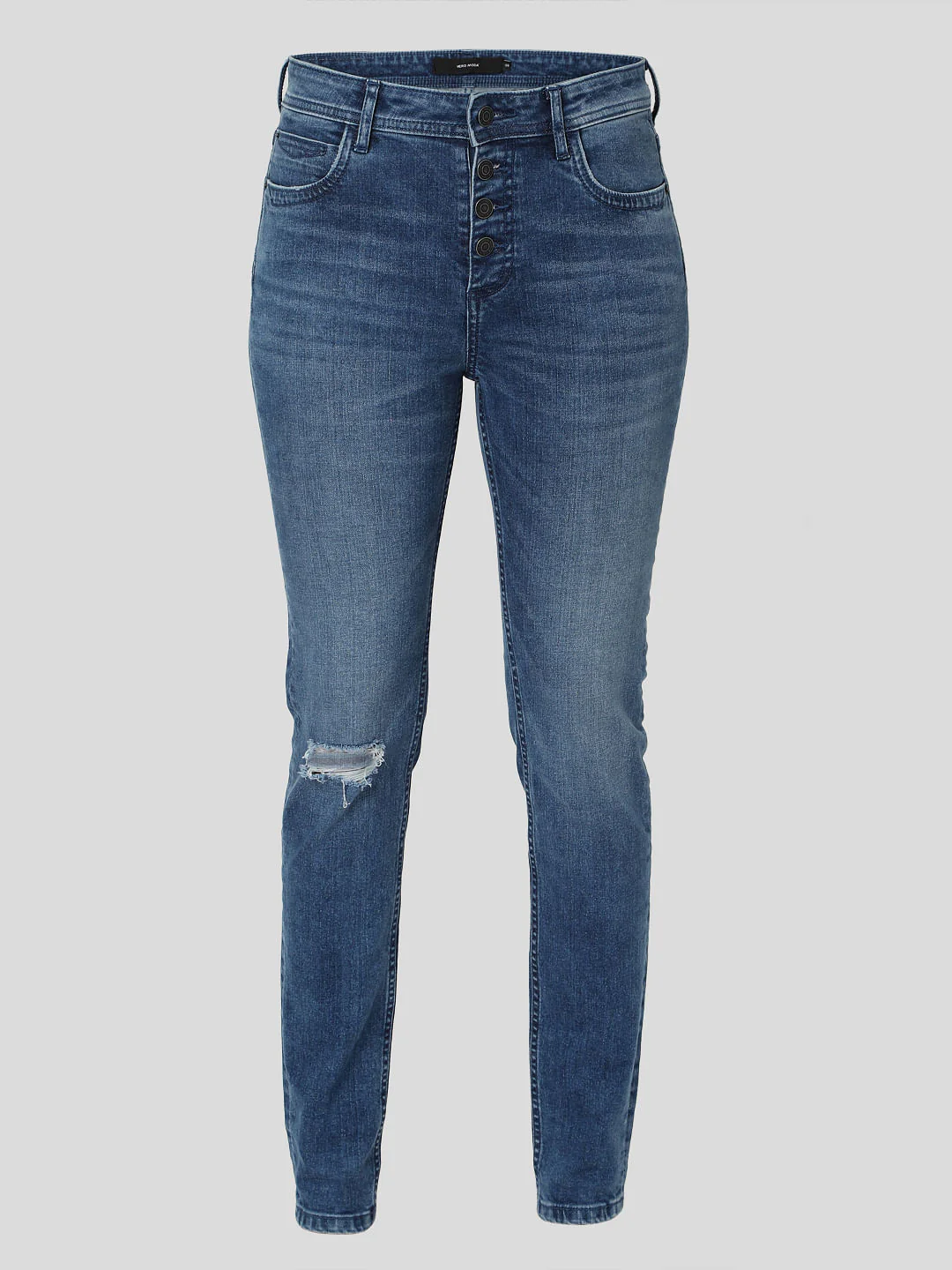 Blue Mid Rise Ripped Skinny Jeans - Image 6