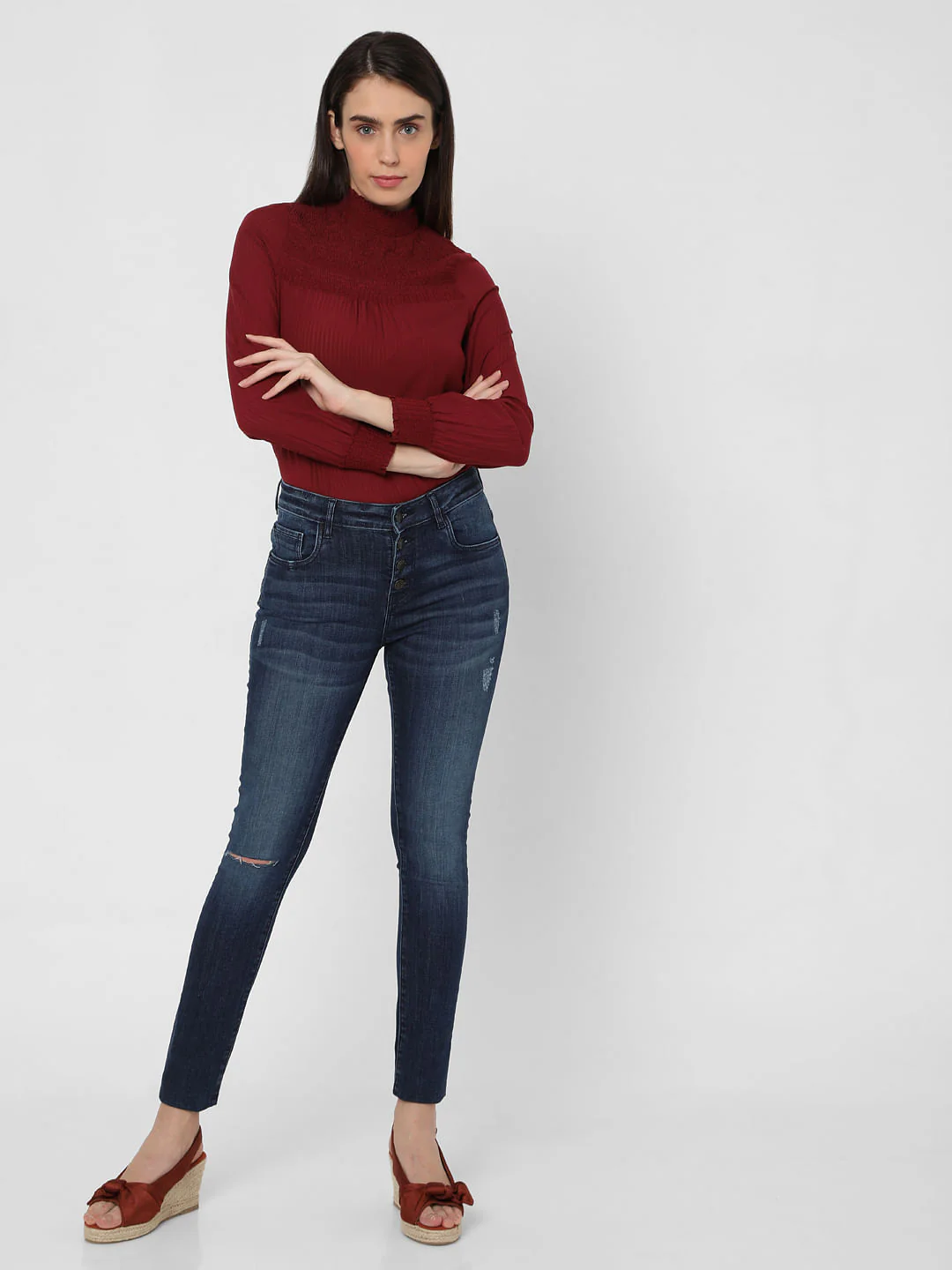 Blue High Rise Ripped Skinny Jeans - Image 2