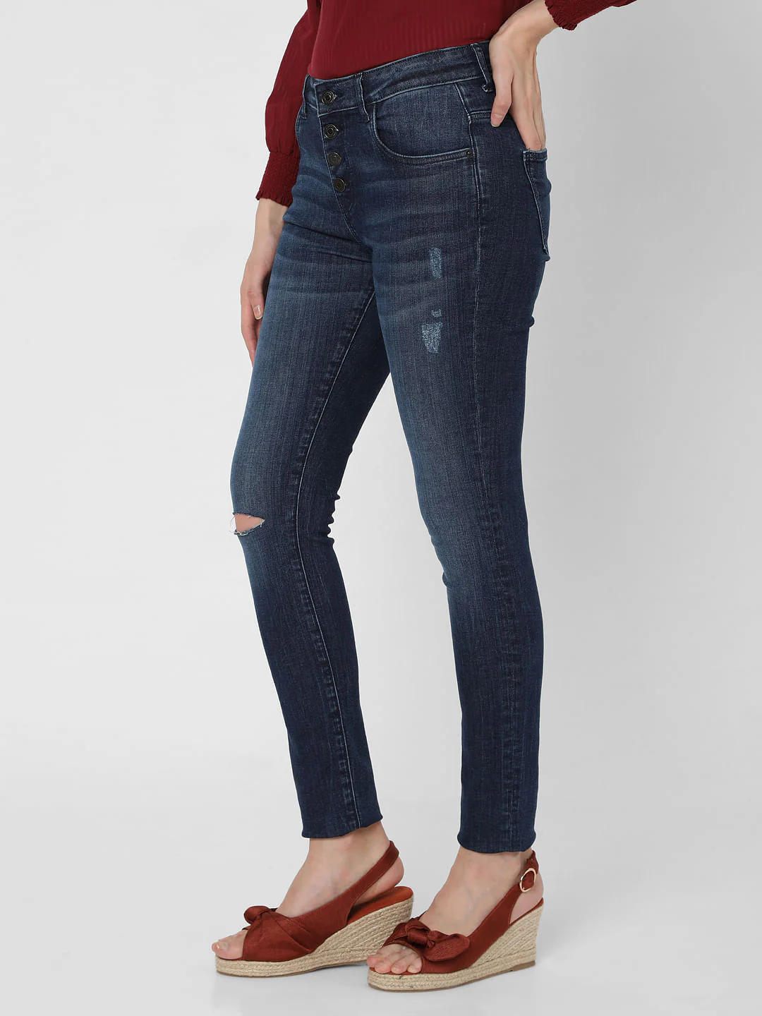 Blue High Rise Ripped Skinny Jeans - Image 3