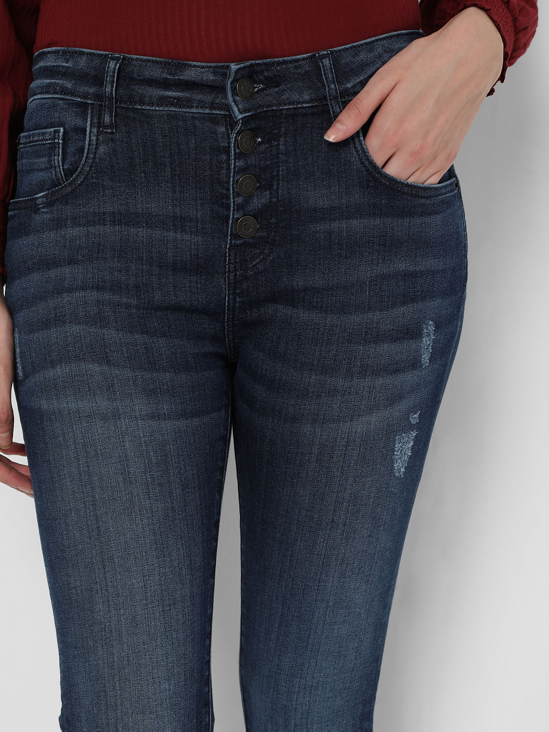 Blue High Rise Ripped Skinny Jeans - Image 5