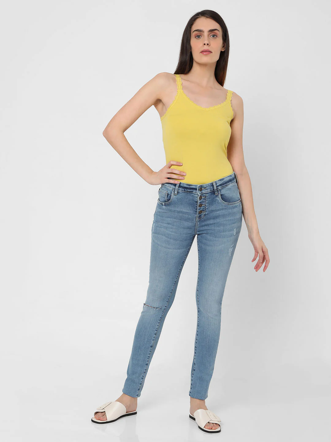 Light Blue High Rise Ripped Skinny Jeans - Image 2