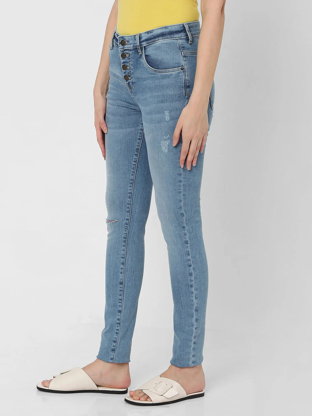 Light Blue High Rise Ripped Skinny Jeans - Image 3