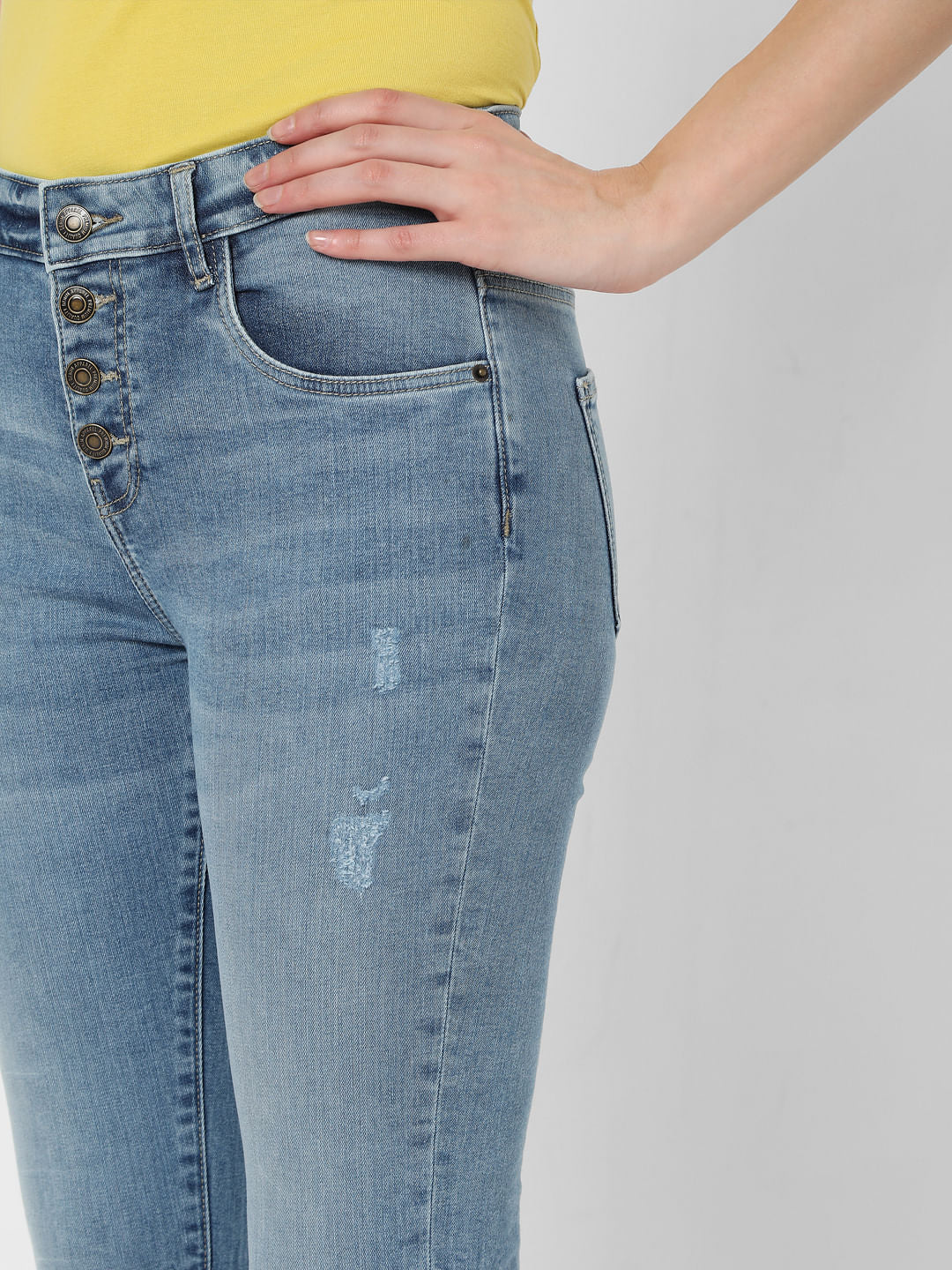 Light Blue High Rise Ripped Skinny Jeans - Image 5