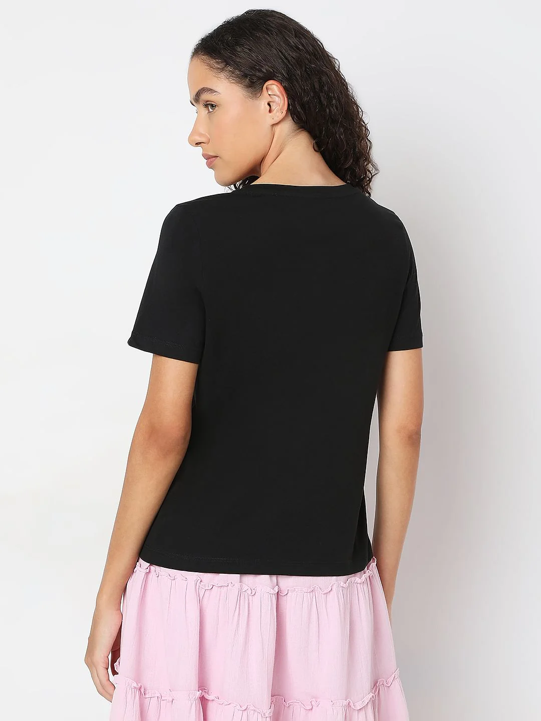Black Round Neck Printed T-Shirt - Image 4
