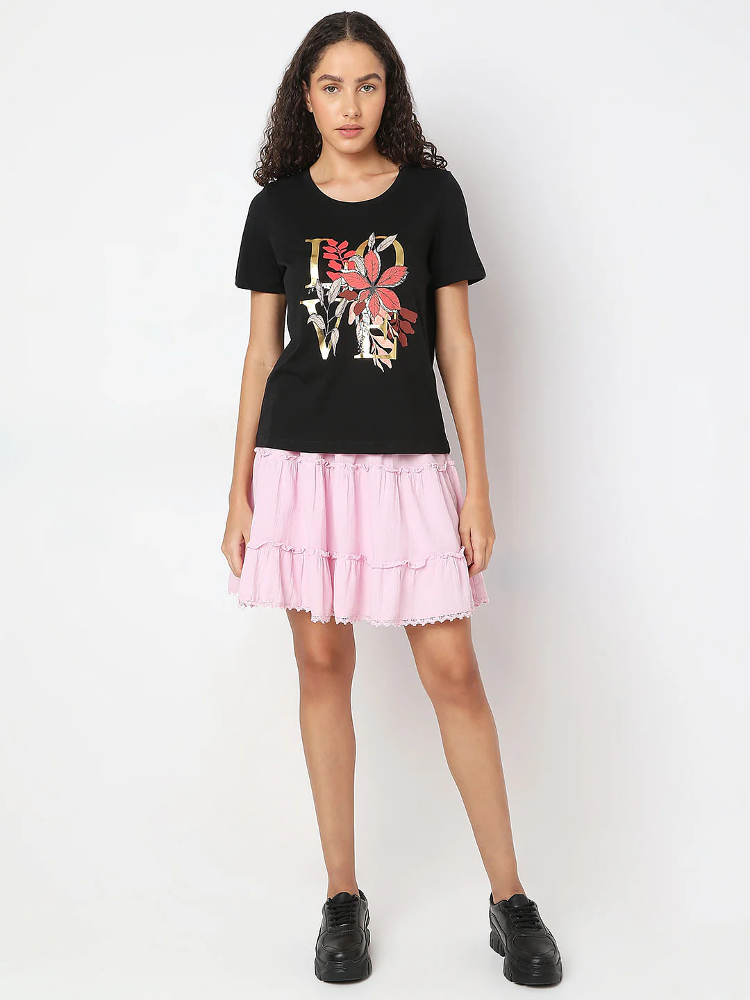 Black Round Neck Printed T-Shirt - Image 5