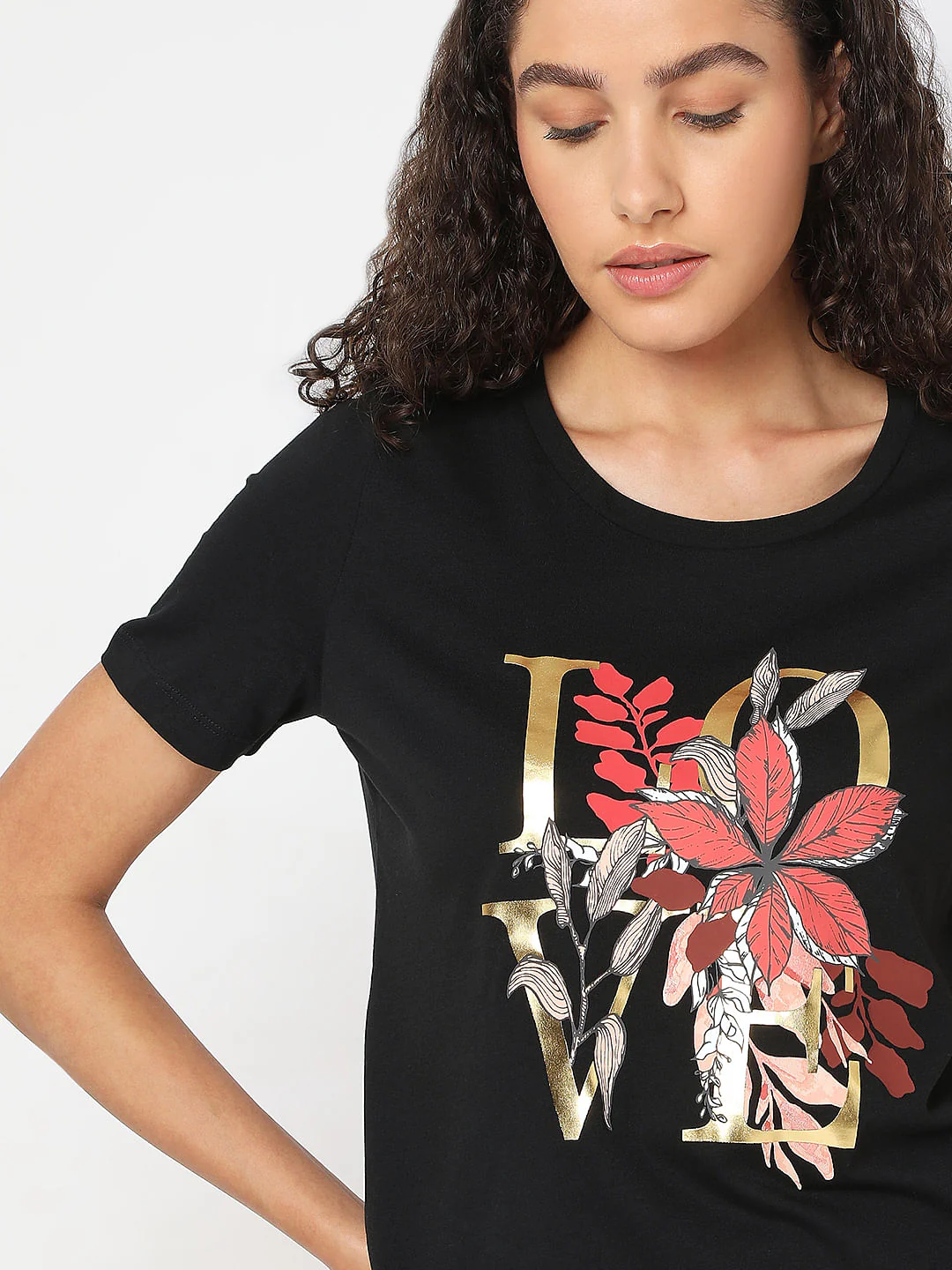Black Round Neck Printed T-Shirt - Image 6