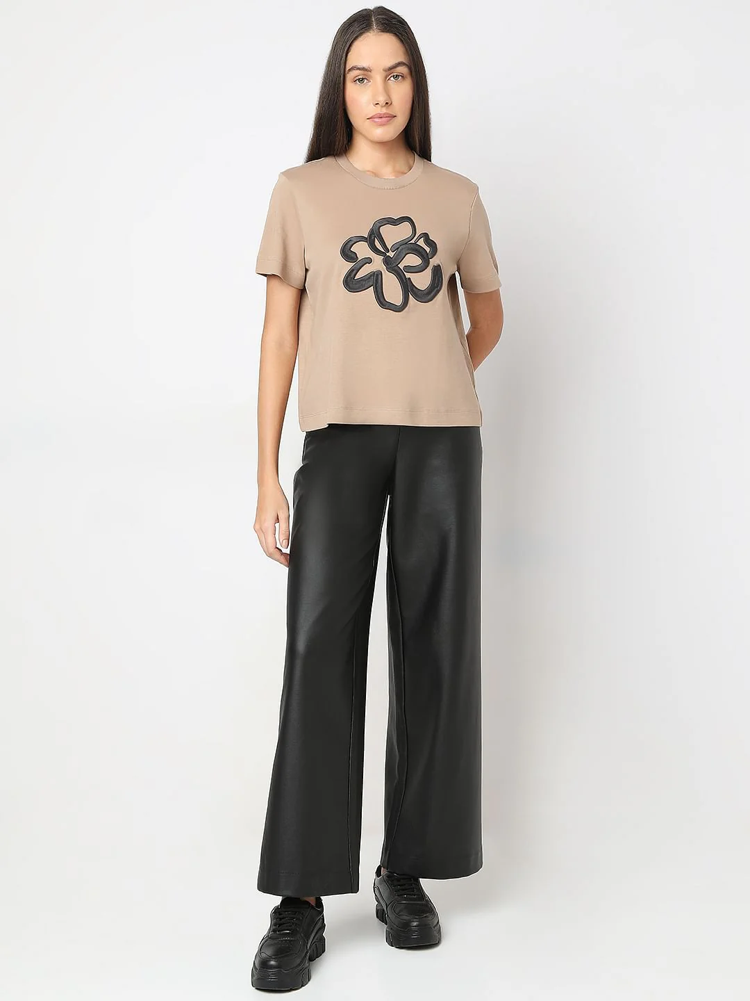 Beige Embroidered Organic Cotton T-Shirt - Image 5