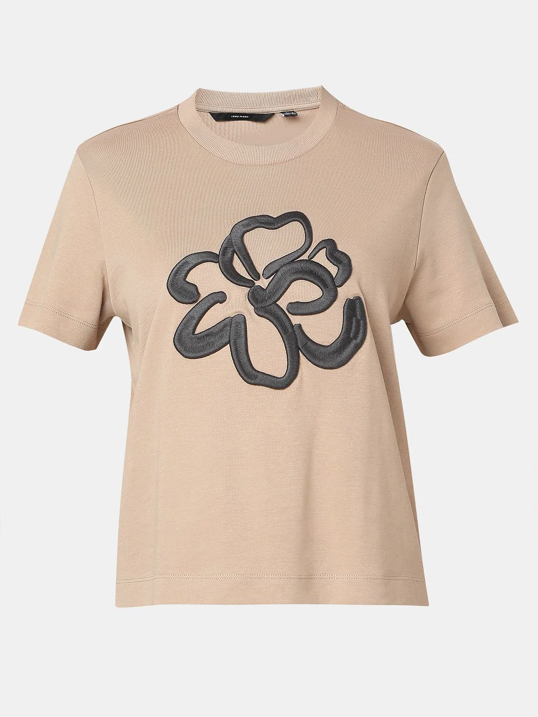 Beige Embroidered Organic Cotton T-Shirt - Image 7