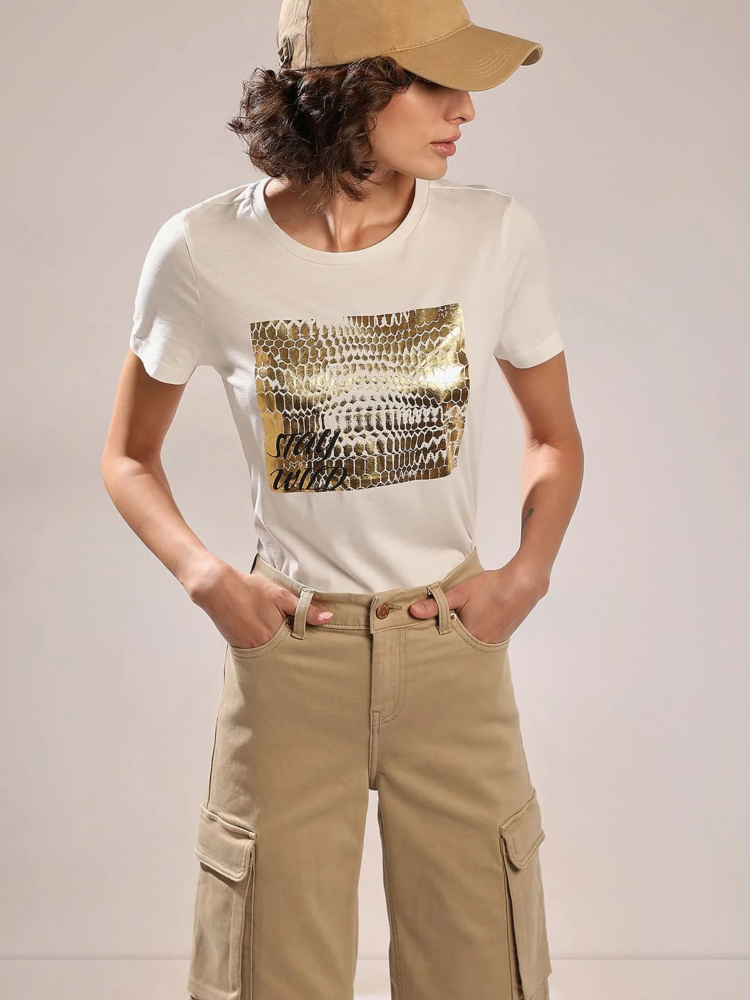 White Foil Print Organic Cotton T-Shirt
