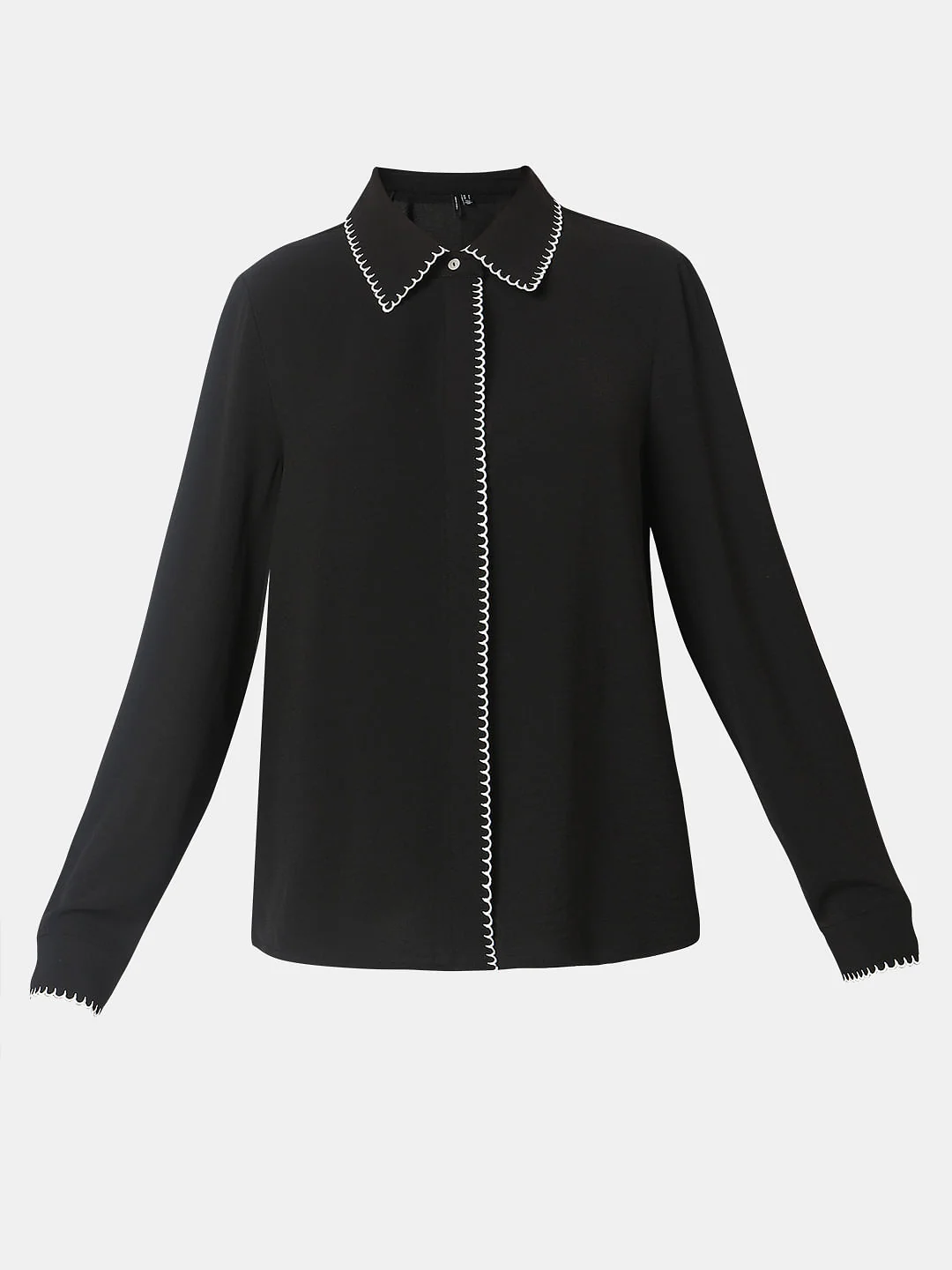 Black Scallop Detail Shirt - Image 7