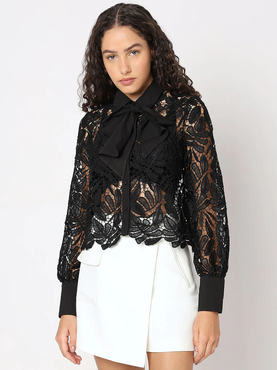 Black Pussy Bow Lace Shirt - Image 2