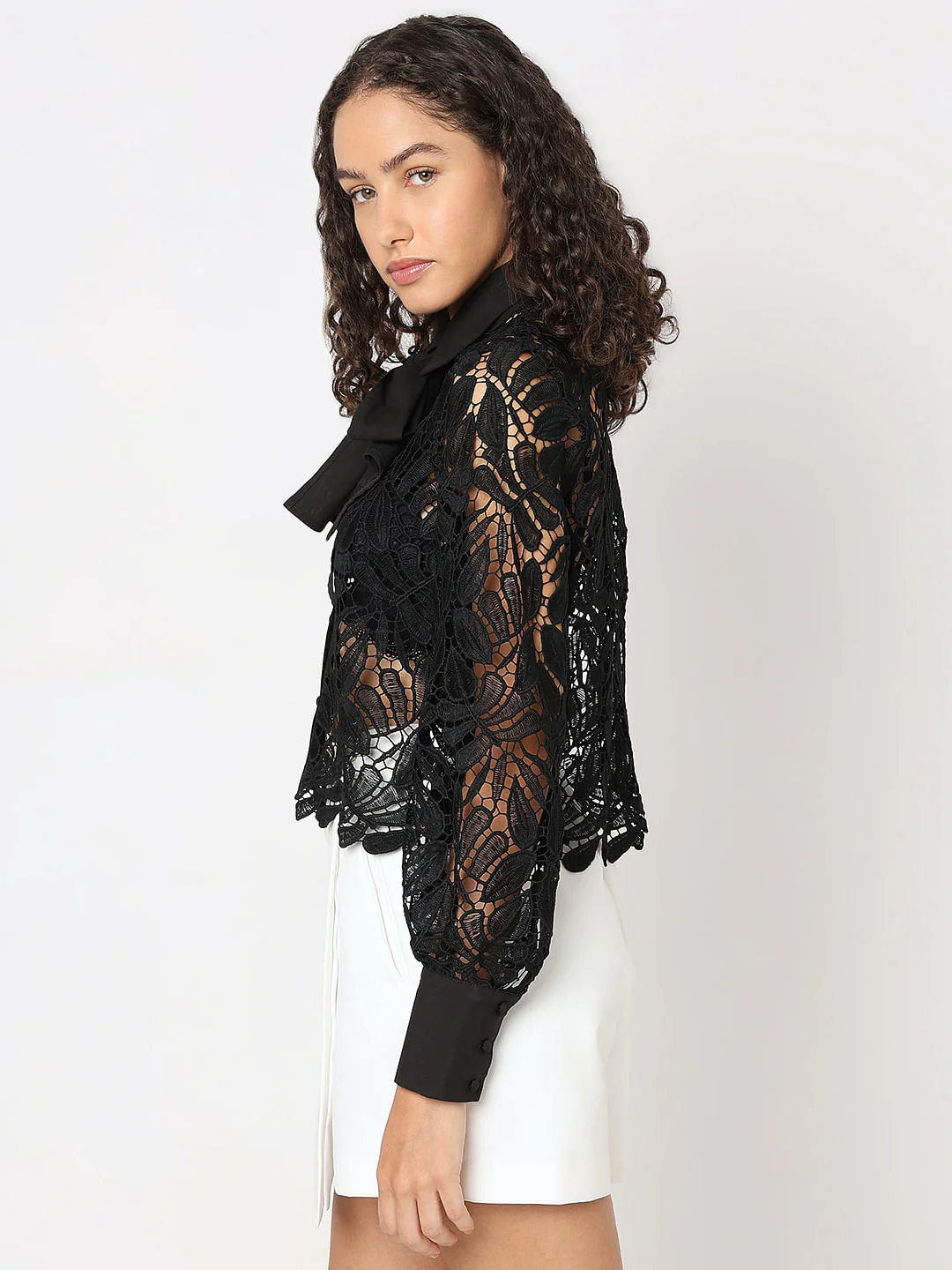 Black Pussy Bow Lace Shirt - Image 3