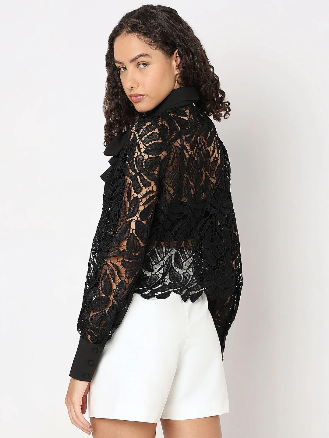 Black Pussy Bow Lace Shirt - Image 4