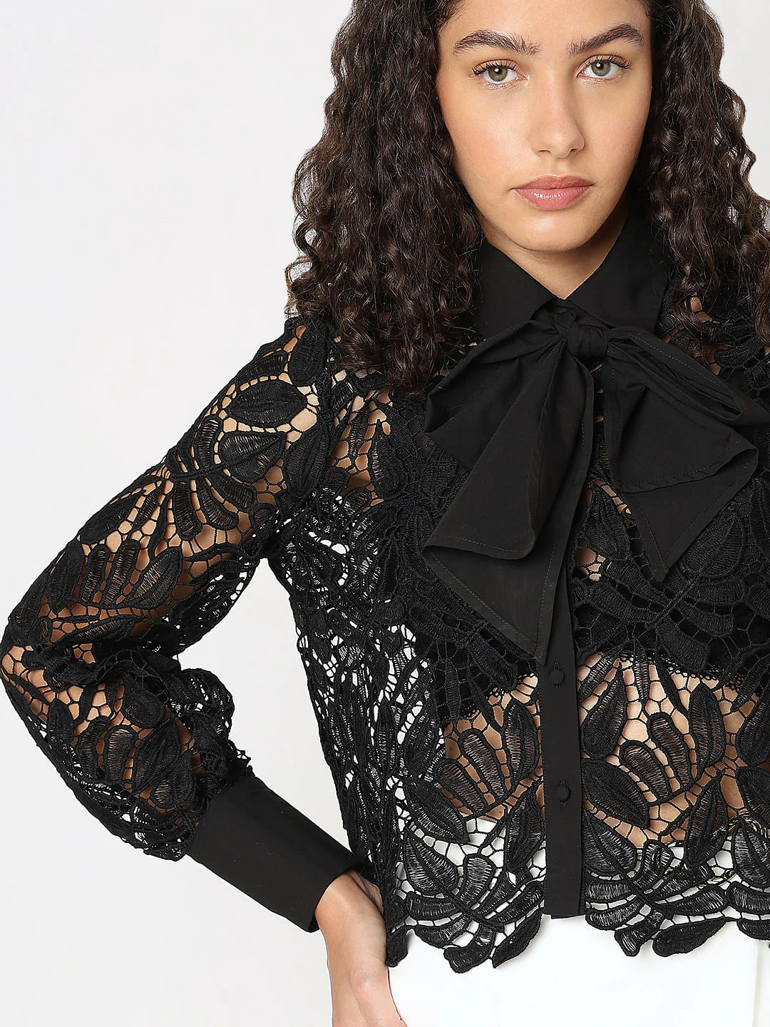Black Pussy Bow Lace Shirt - Image 6