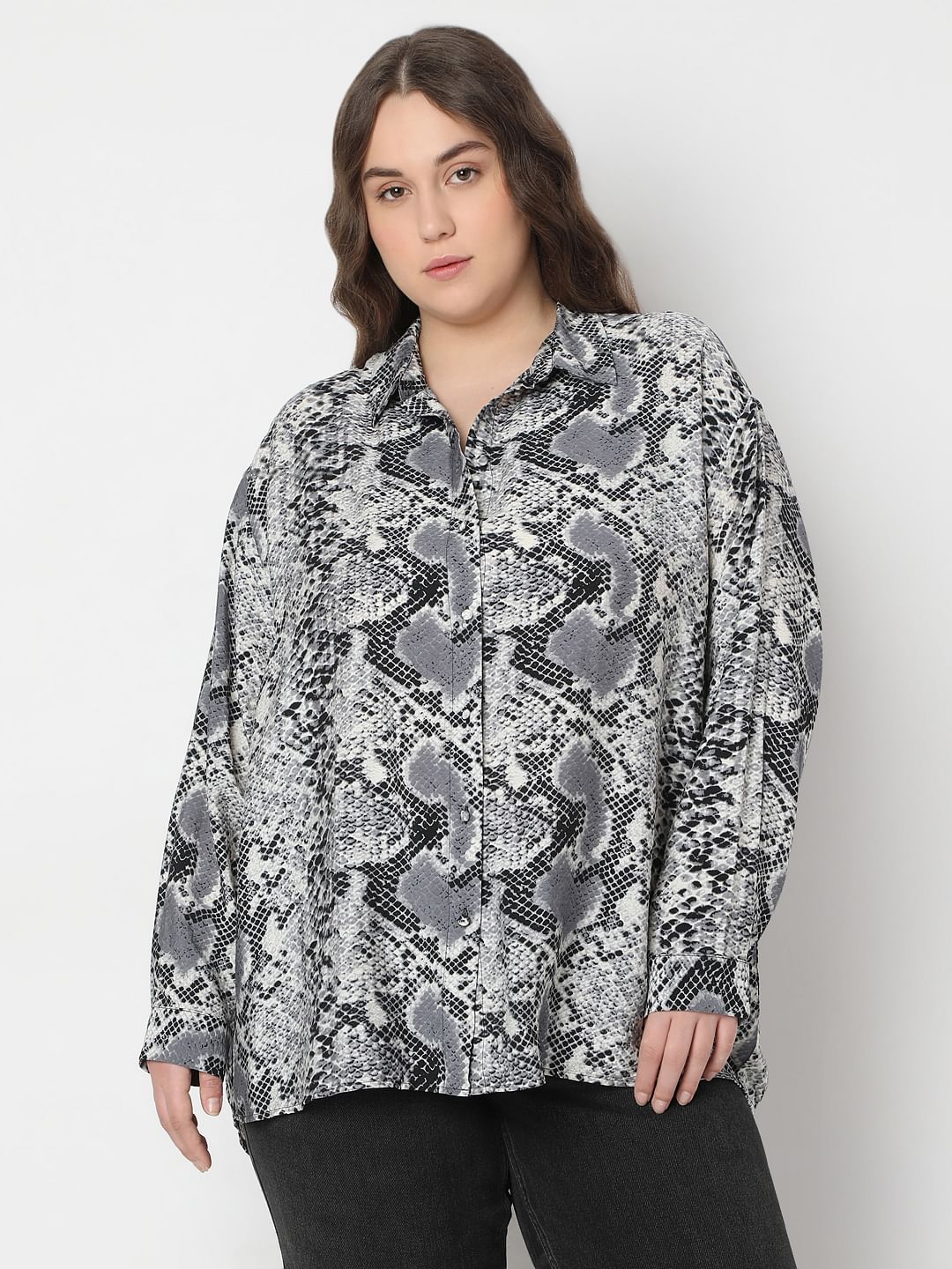 Curve Grey Animal Print Shirt - Image 2