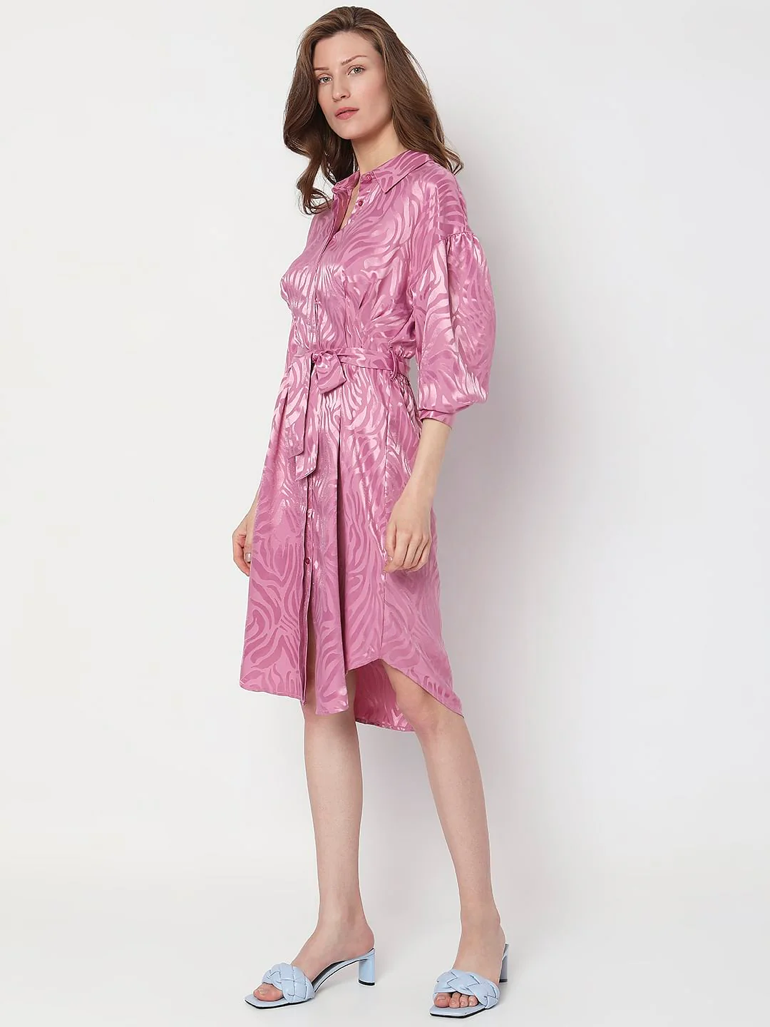 Pink Snakeskin Satin Shirt Dress - Image 3