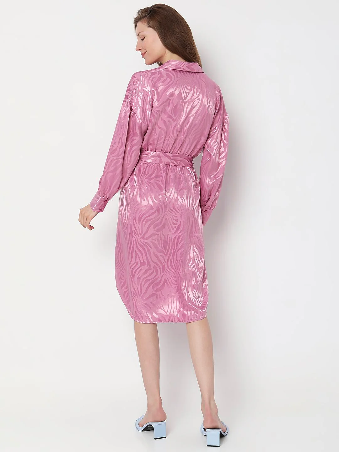 Pink Snakeskin Satin Shirt Dress - Image 4