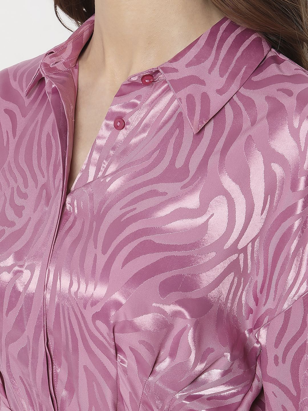 Pink Snakeskin Satin Shirt Dress - Image 7