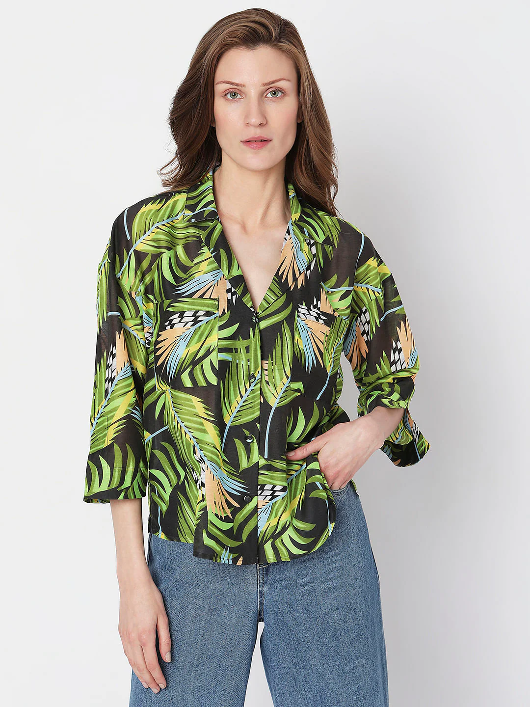 Green Tropical Print Shirt - Image 2