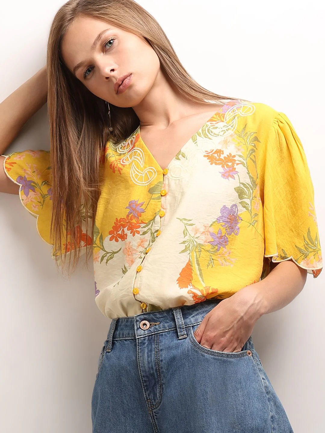 Yellow Floral Print Top