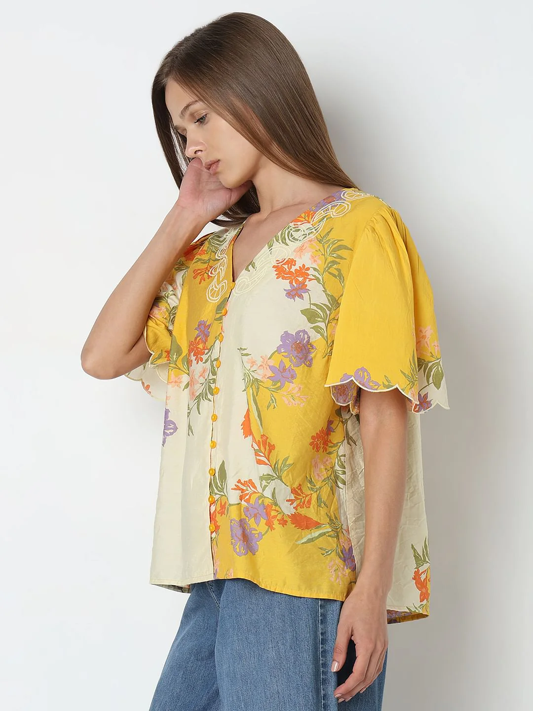 Yellow Floral Print Top - Image 3