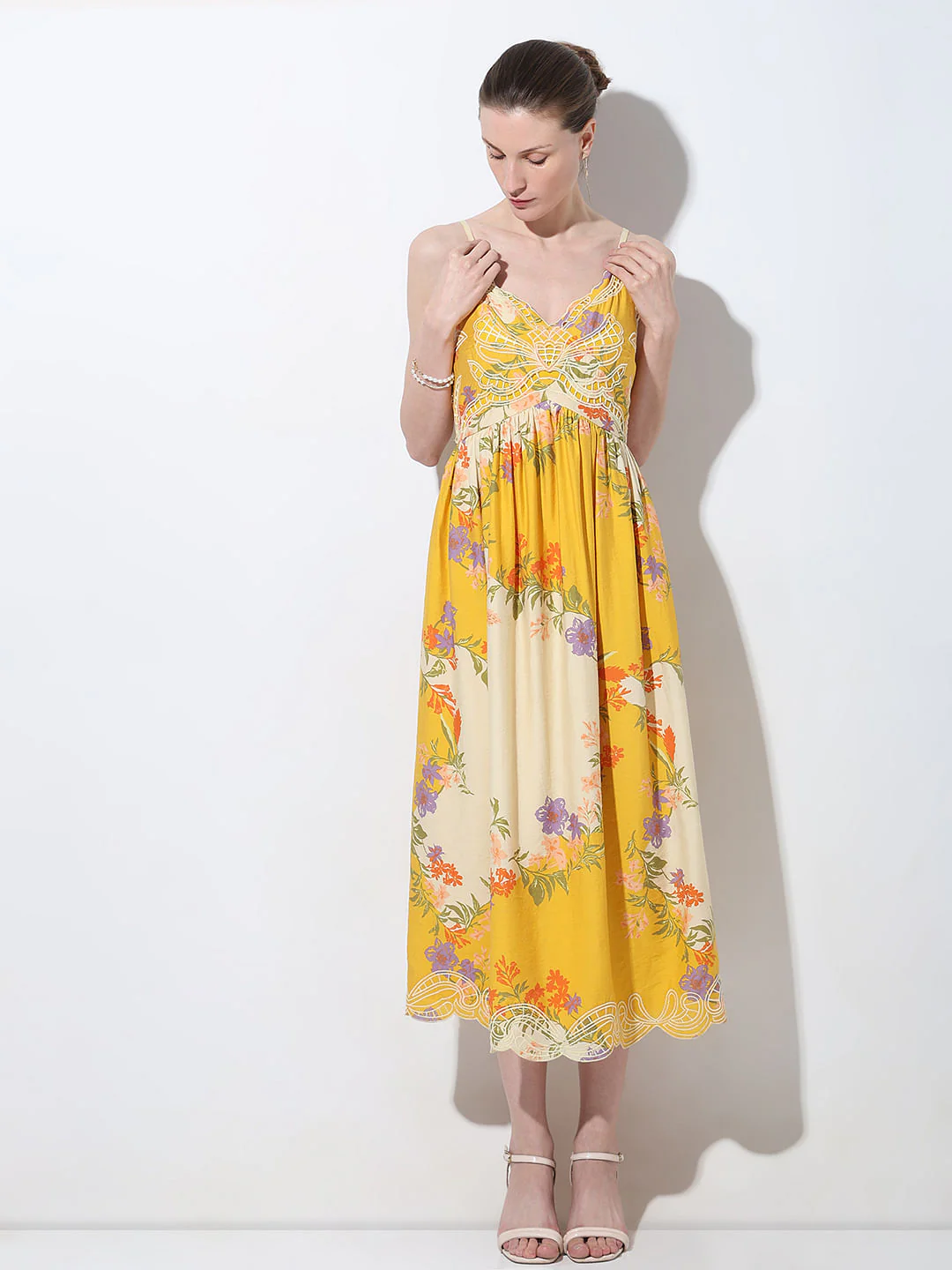 Yellow Floral Midi Dress