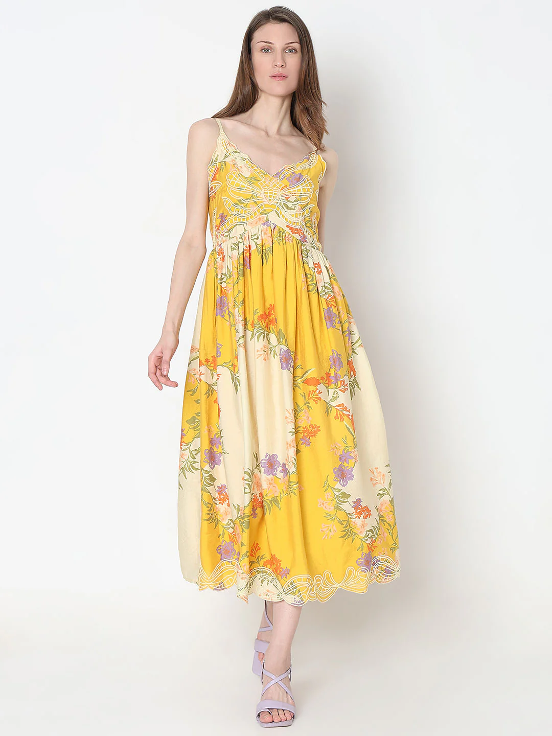 Yellow Floral Midi Dress - Image 2