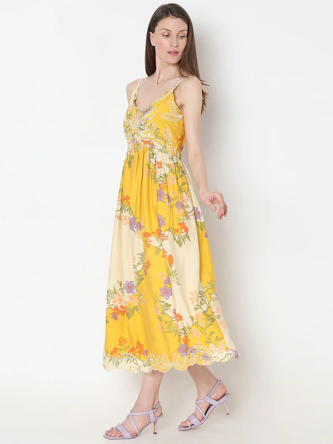 Yellow Floral Midi Dress - Image 3