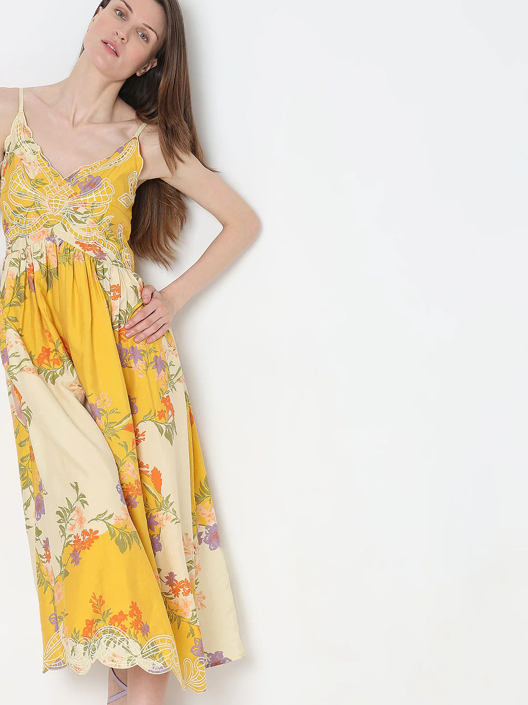 Yellow Floral Midi Dress - Image 5