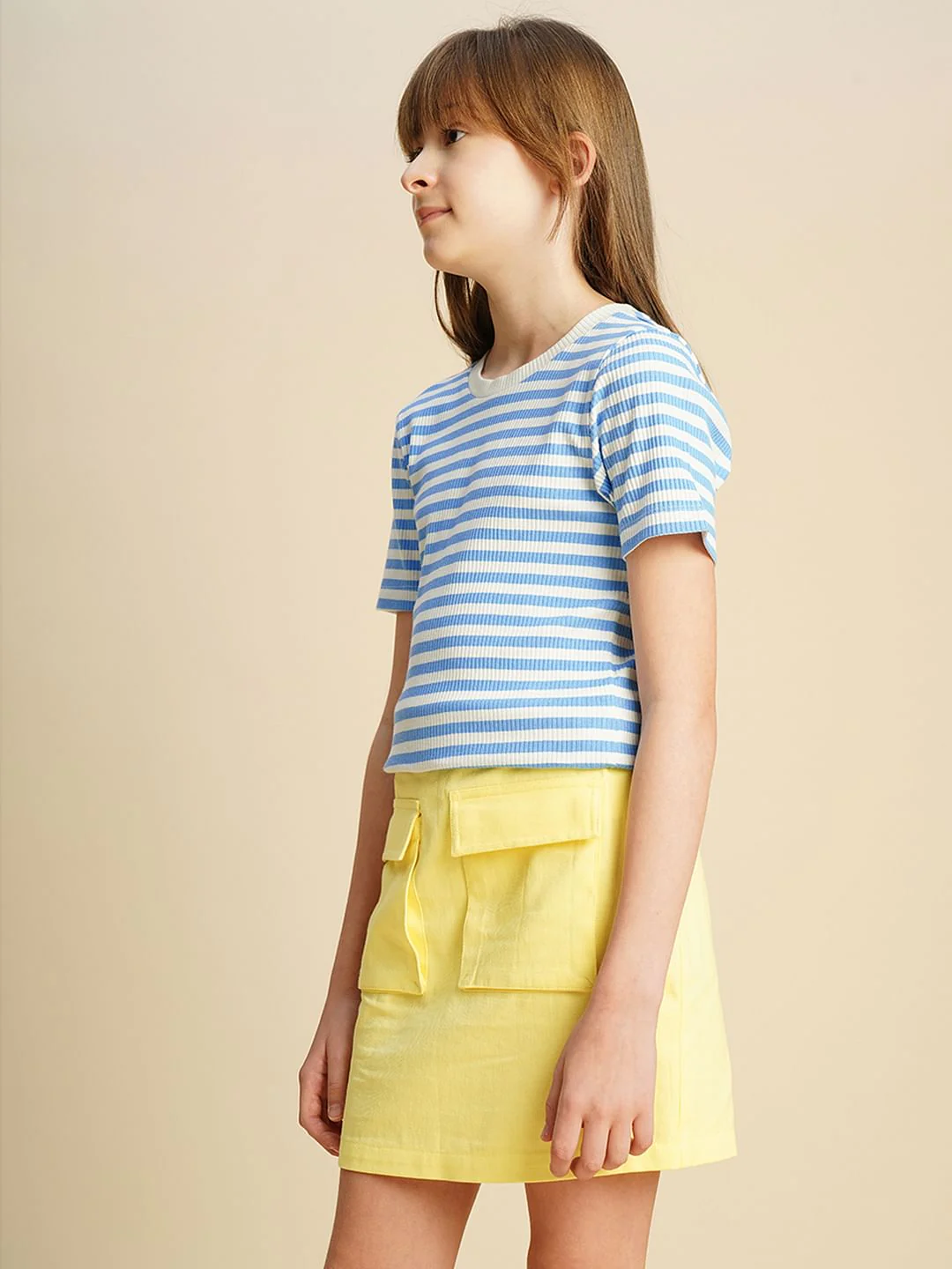 Girls Blue Striped Ribbed Top - Image 2