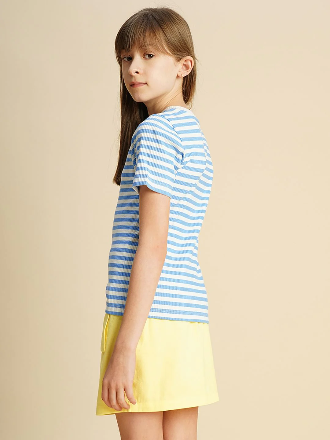 Girls Blue Striped Ribbed Top - Image 3