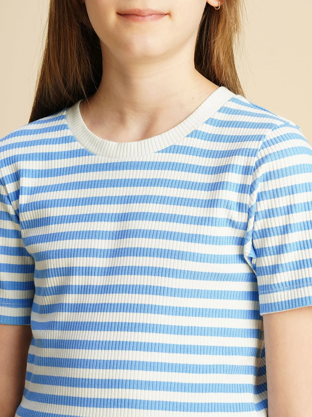 Girls Blue Striped Ribbed Top - Image 4
