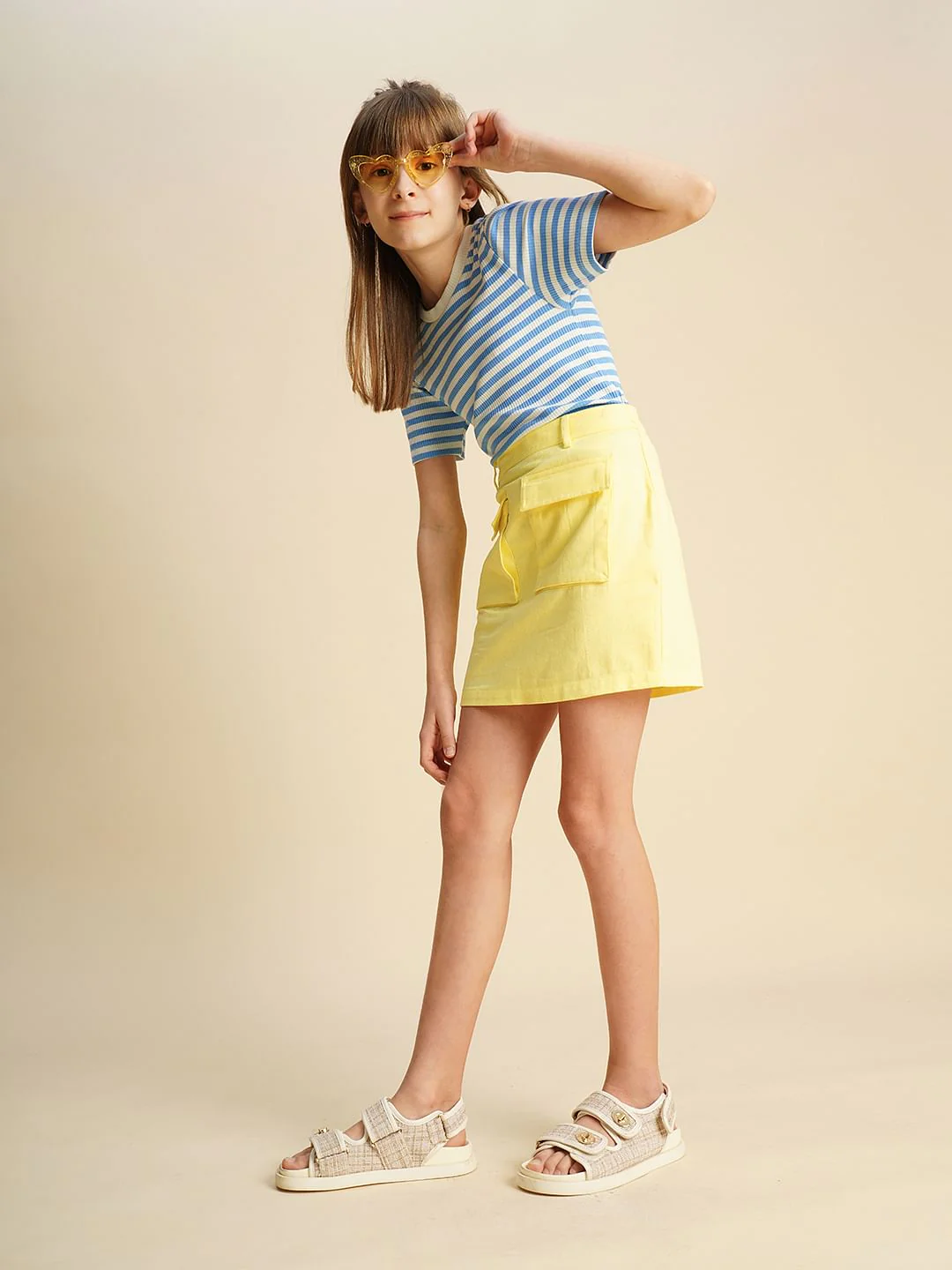 Girls Blue Striped Ribbed Top - Image 5