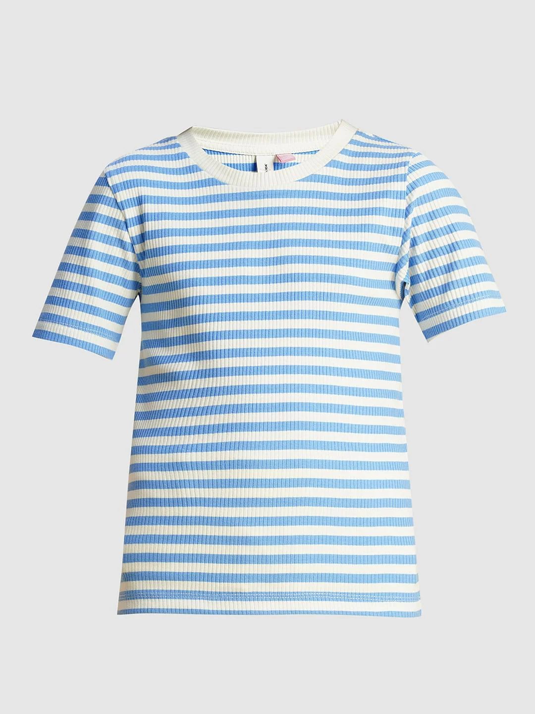 Girls Blue Striped Ribbed Top - Image 6