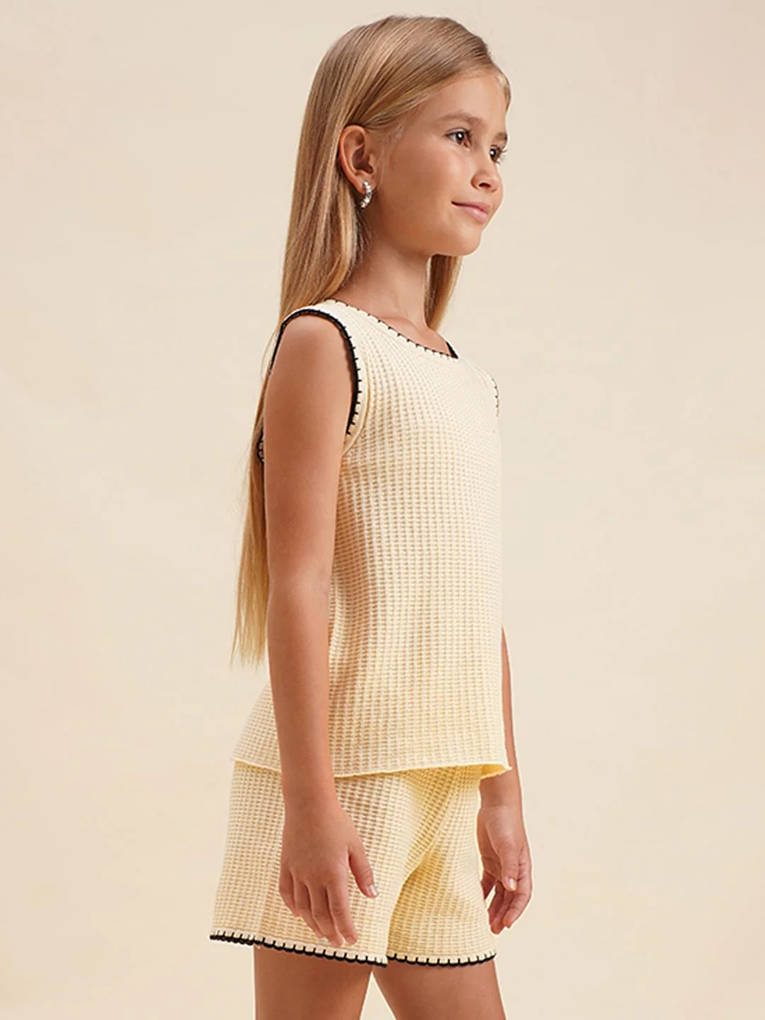 Girls Beige O-Neck Co-Ord Set Top - Image 2