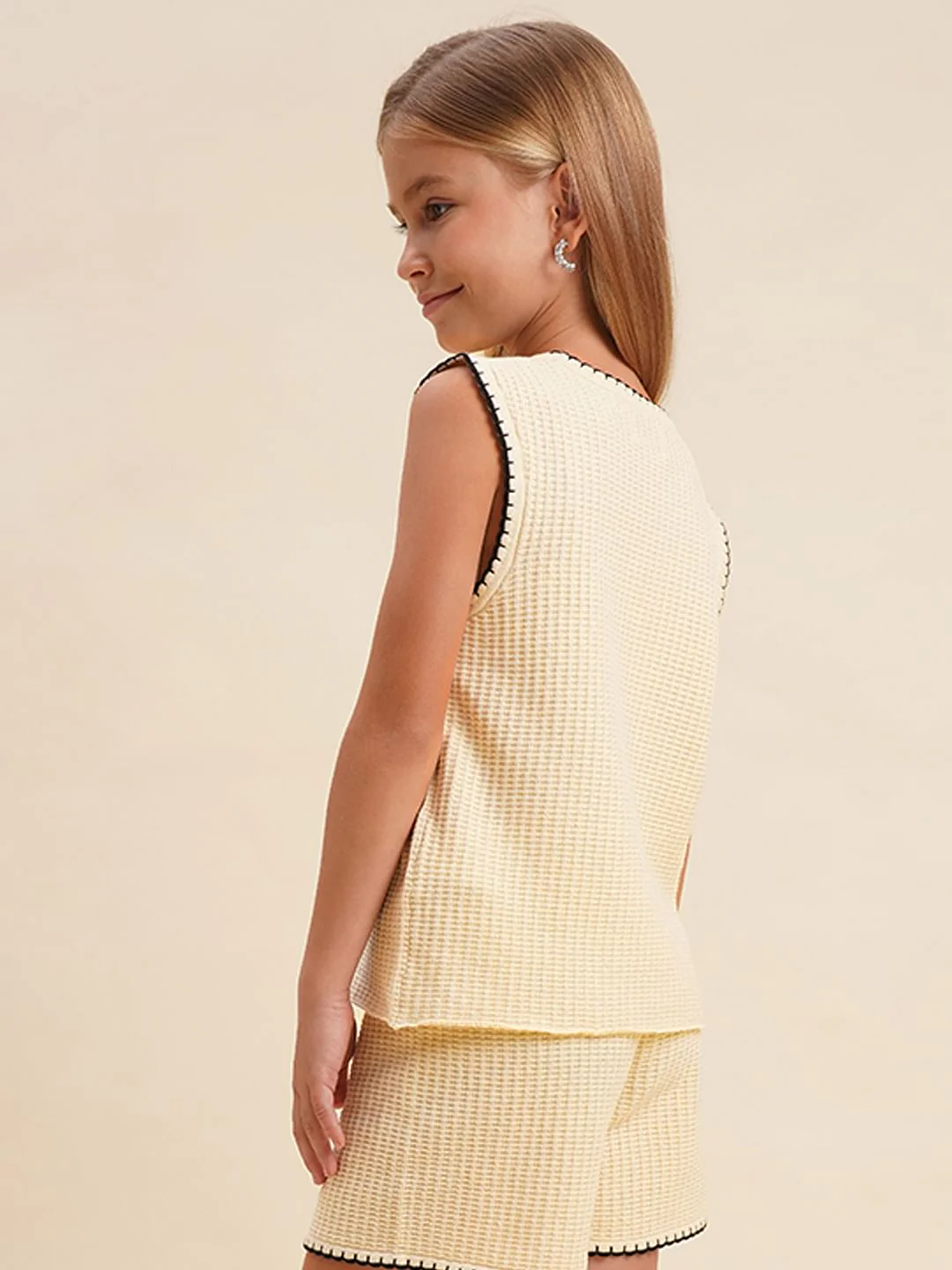 Girls Beige O-Neck Co-Ord Set Top - Image 3