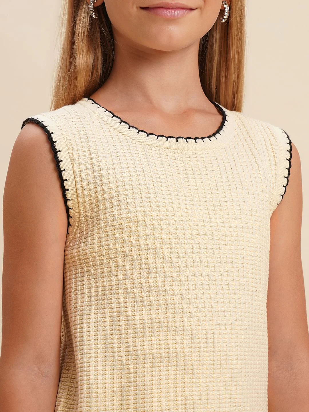 Girls Beige O-Neck Co-Ord Set Top - Image 4