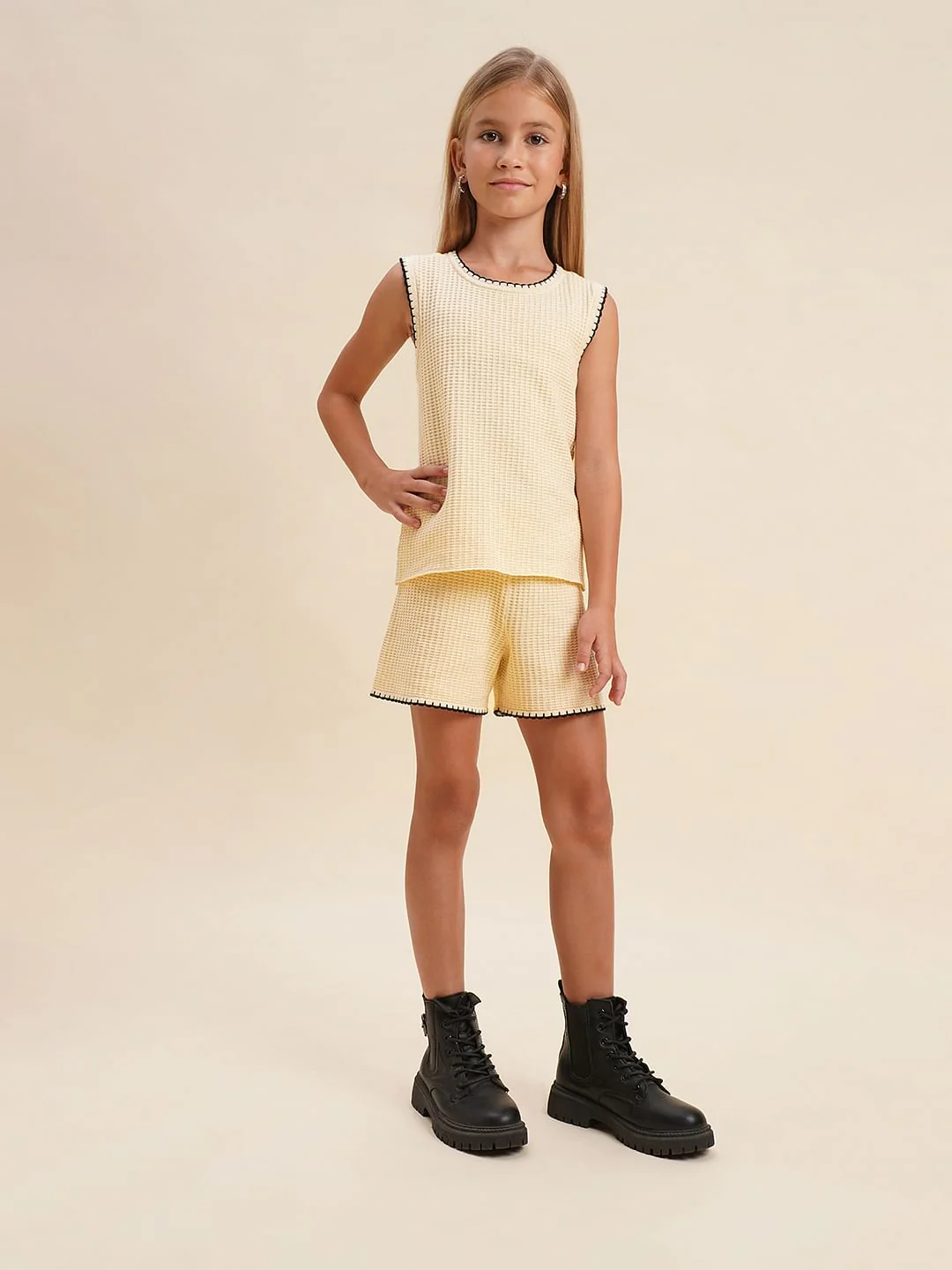 Girls Beige O-Neck Co-Ord Set Top - Image 5