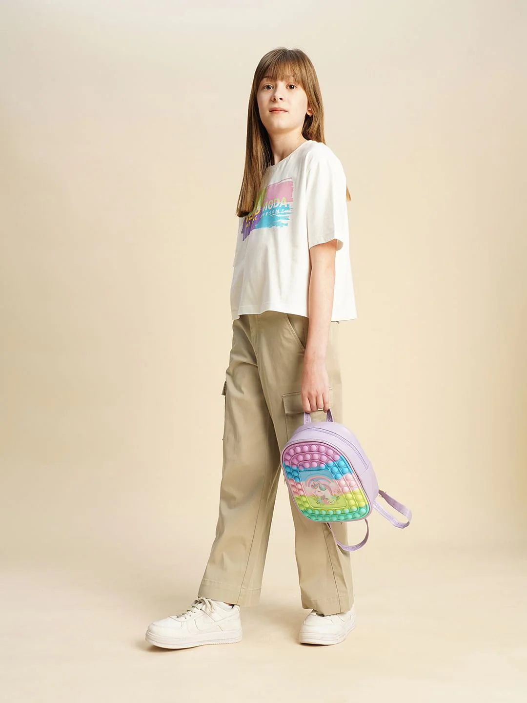Girls Brown Wide Leg Cargo Pants