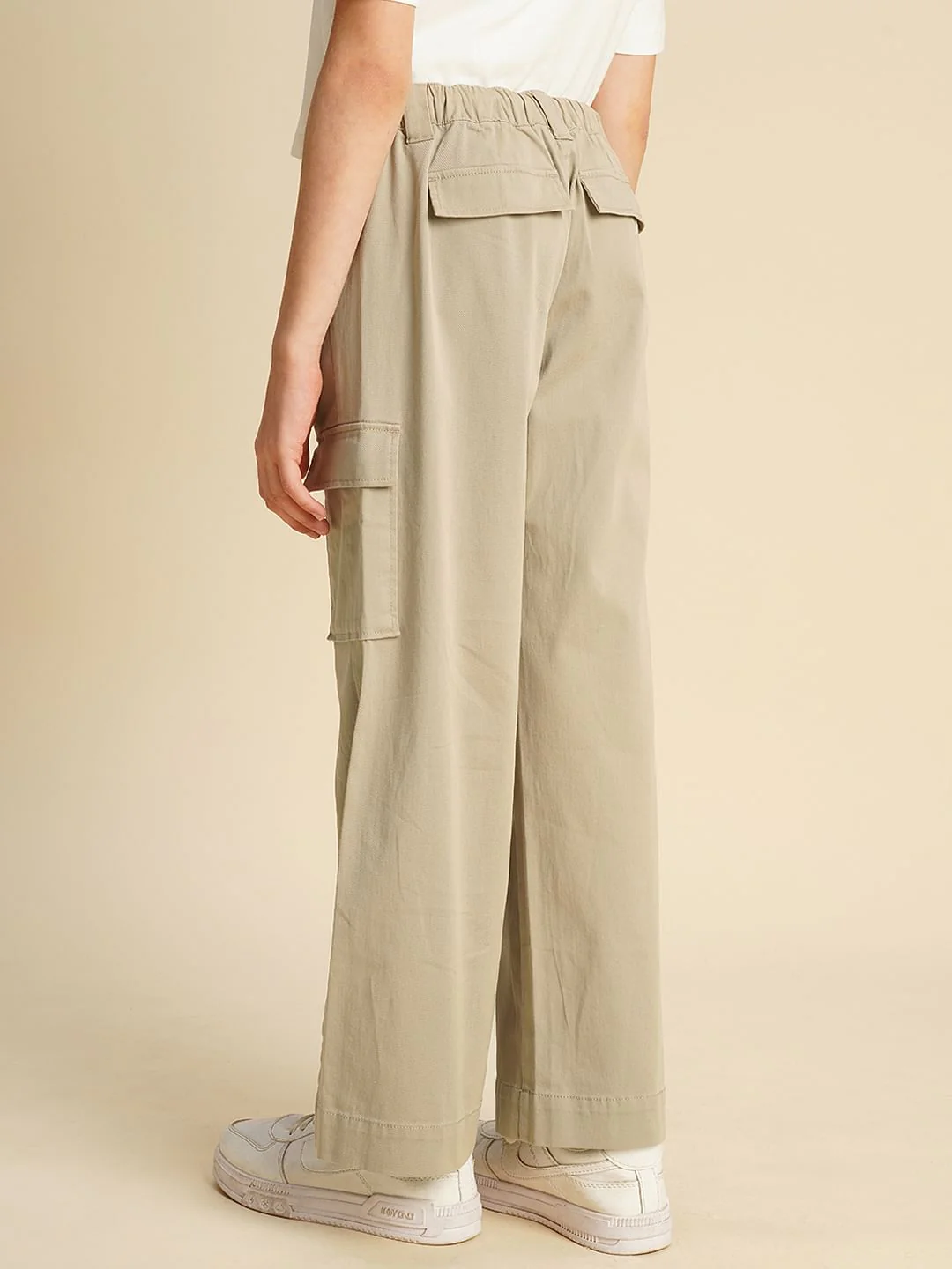 Girls Brown Wide Leg Cargo Pants - Image 3