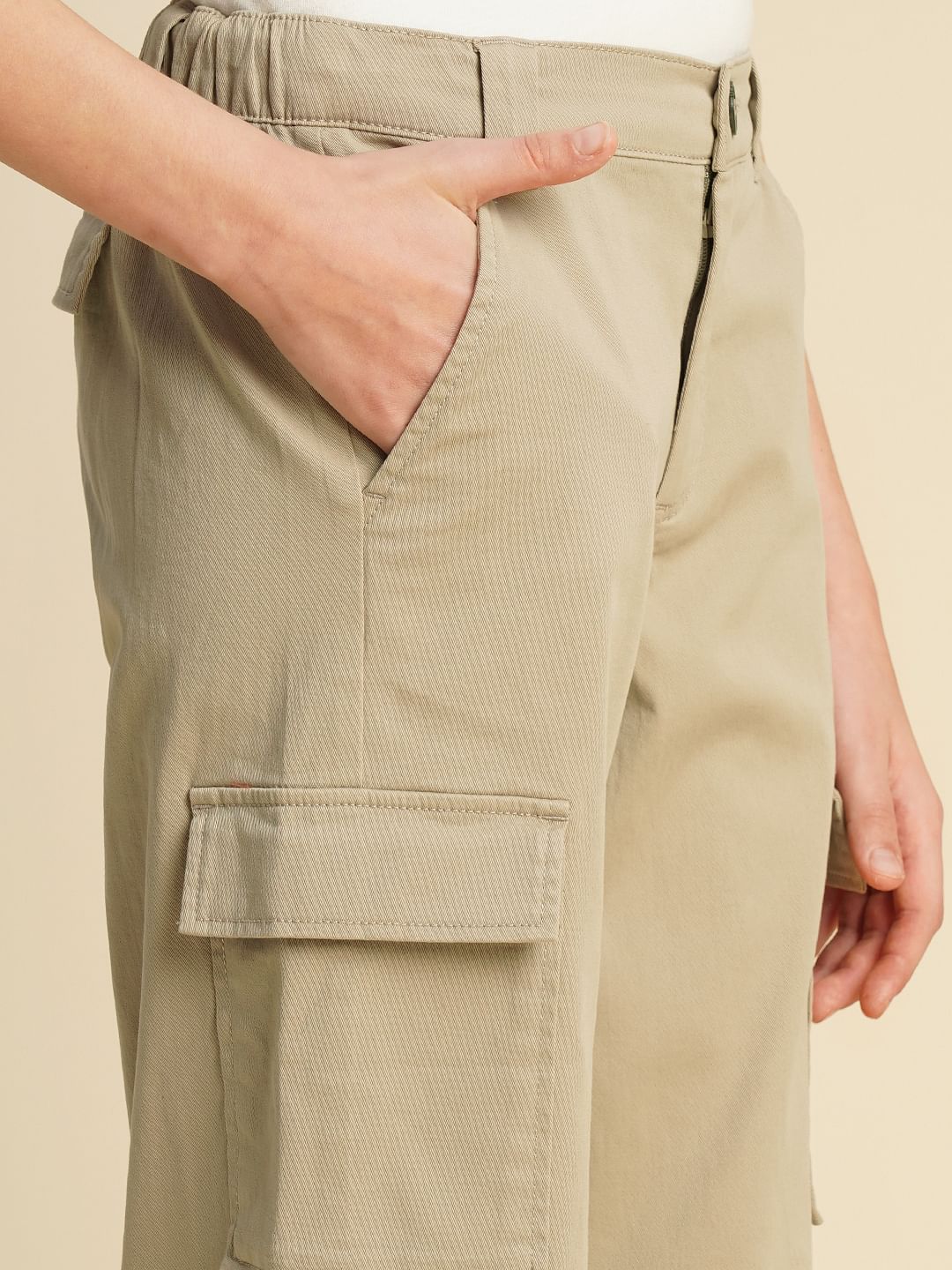 Girls Brown Wide Leg Cargo Pants - Image 4