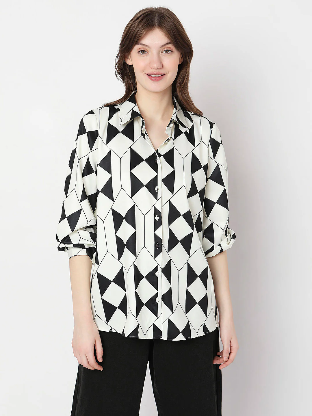 White Abstract Print Shirt - Image 2